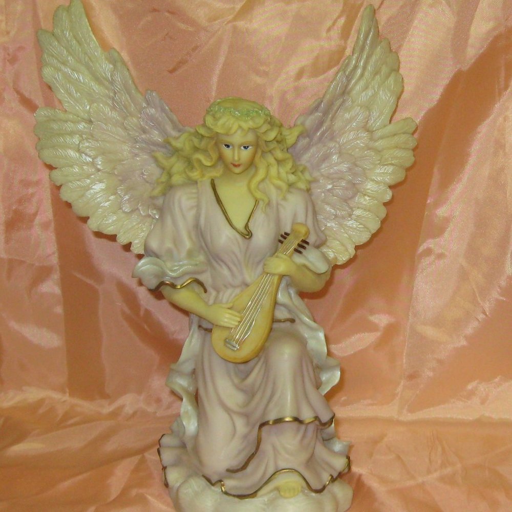 Two 15" Angels Playing Instruments Statues - Picture 9 of 12